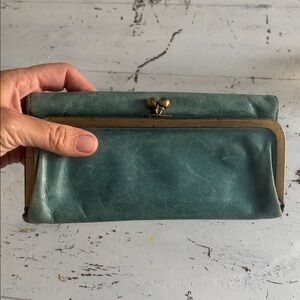 Hobo Teal Leather Frame Clutch Wallet - Women's Bag brass gold kisslock closure